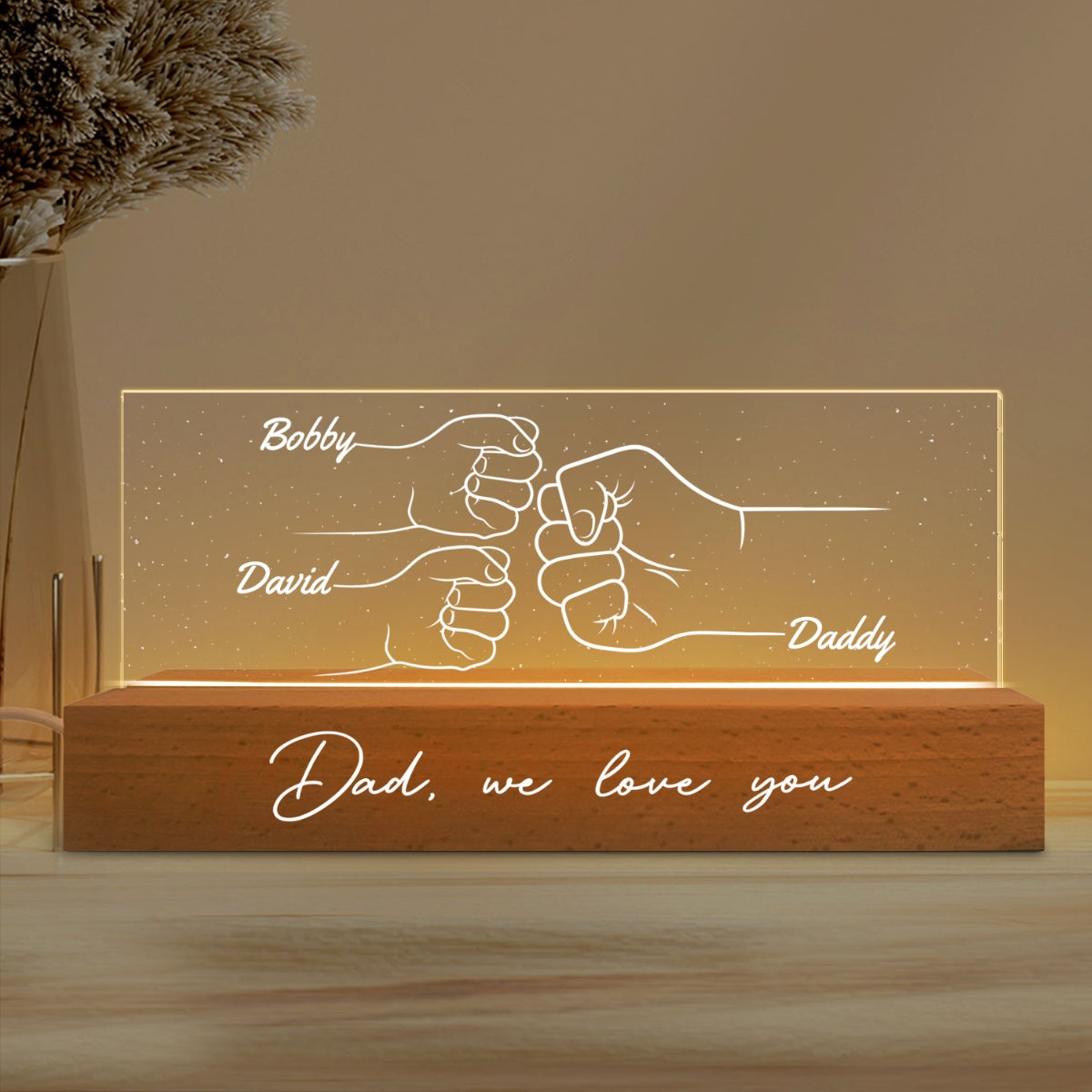 Best Dad Ever Fist Bump Outline Hands Personalized Acrylic Block LED Night Light