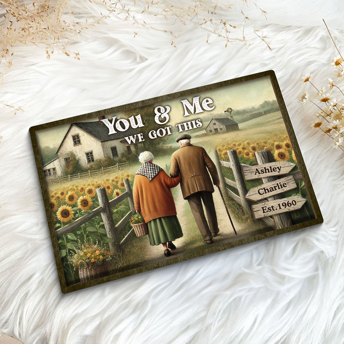 Old Couple Walking Growing Old Together Personalized 2-Layer Wooden Plaque, Heartfelt Gift For Couple, For Him, For Her, Boyfriend, Girlfriend, Husband, Wife
