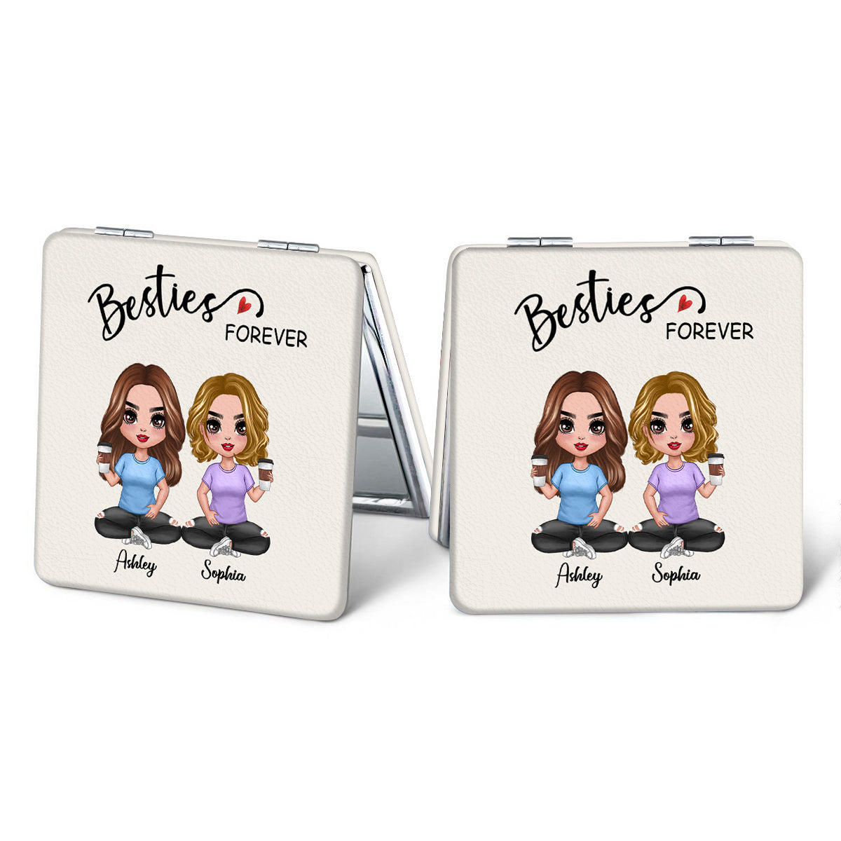 Besties Forever Doll Checkered Pants Personalized Square Compact Mirror