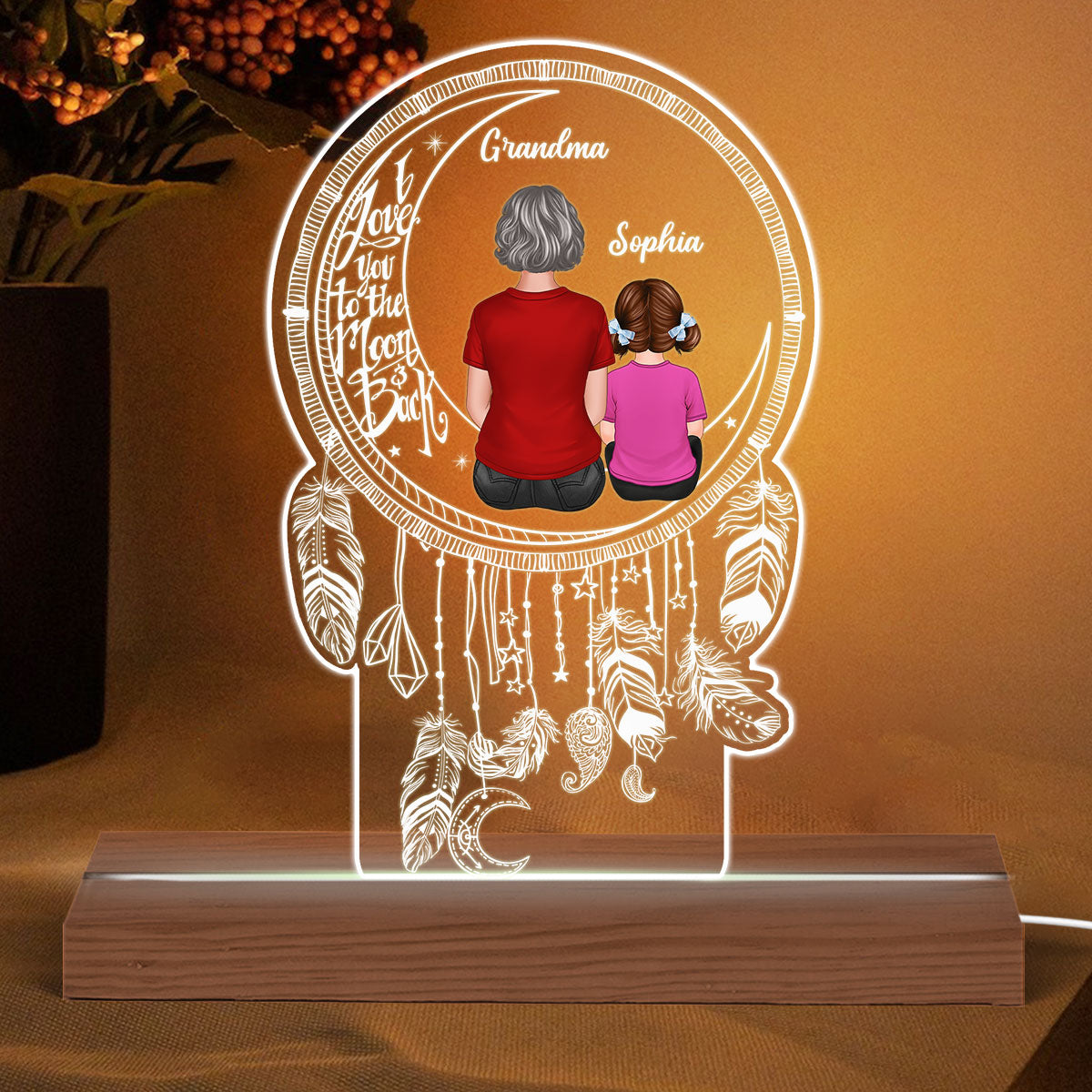 Grandma Grandkids On Mon Dream Catcher Personalized Custom Shape LED Night Light
