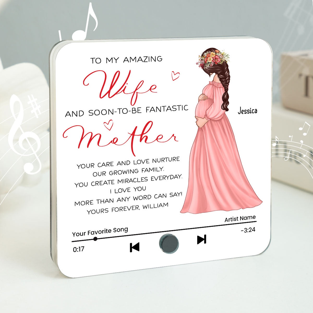 To My Amazing Wife And Soon-To-Be Fantastic Mother Personalized Music Fridge Magnet, Perfect Gift For Pregnant Wife, Custom Favorite Song As Messages