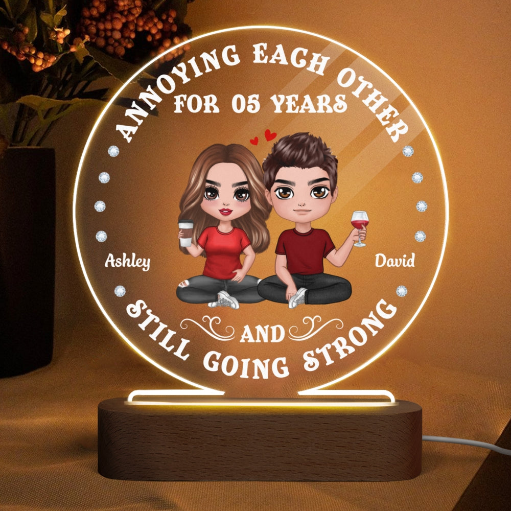 Doll Couple Annoying Each Other Personalized Circle LED Night Light - Valentine‘s Day Gift For Him, Gift For Her