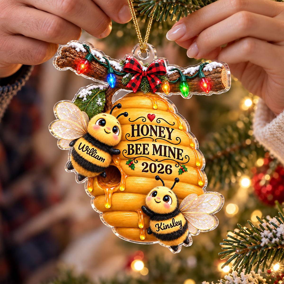 Couple Bees Hive 2D Flat - Personalized Acrylic Ornament - Christmas Gift For Couples, Gift For Her, Gift For Him