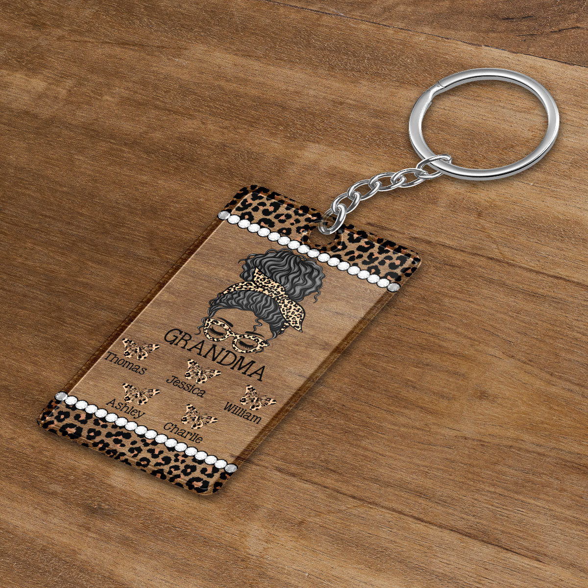 Messy Bun Grandma Mom Different Pattern Personalized Acrylic Keychain