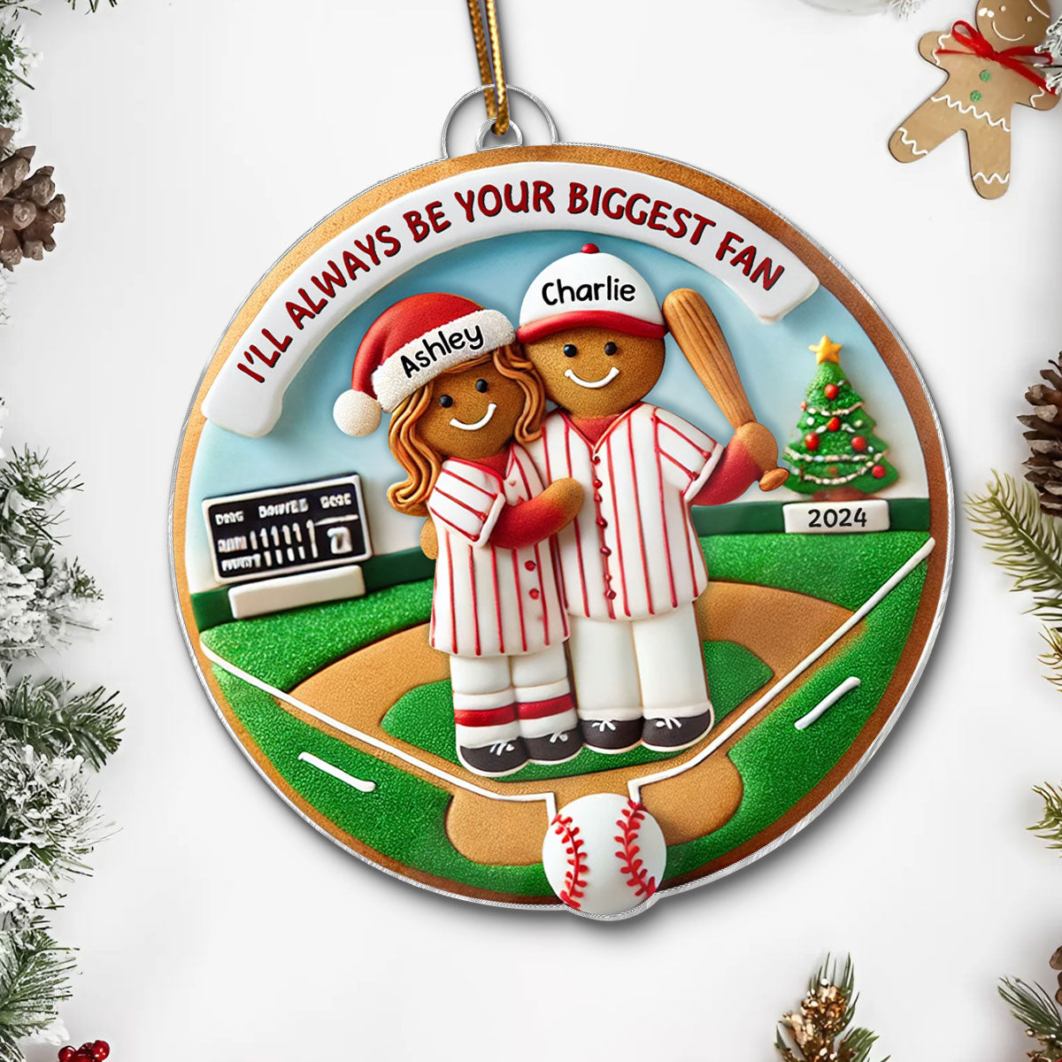 3D Effect Baseball Gingerbread Always Your Biggest Fan Personalized Acrylic Ornament