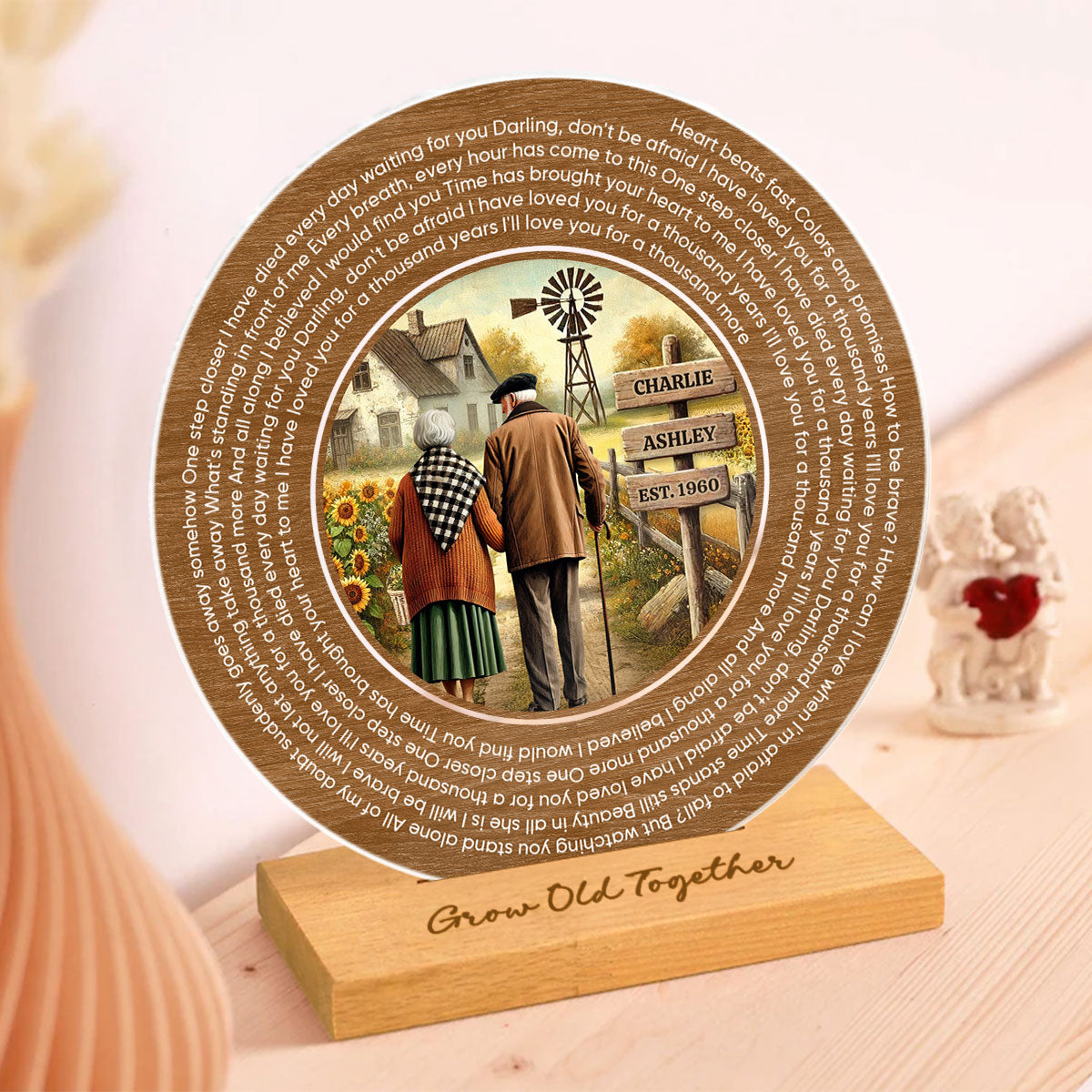 Couple Growing Old Together Personalized Vinyl Lyrics Record - Acrylic Song Plaque,  Gift, Anniversary Gift For Couple, For Him, For Her, Husband, Wife