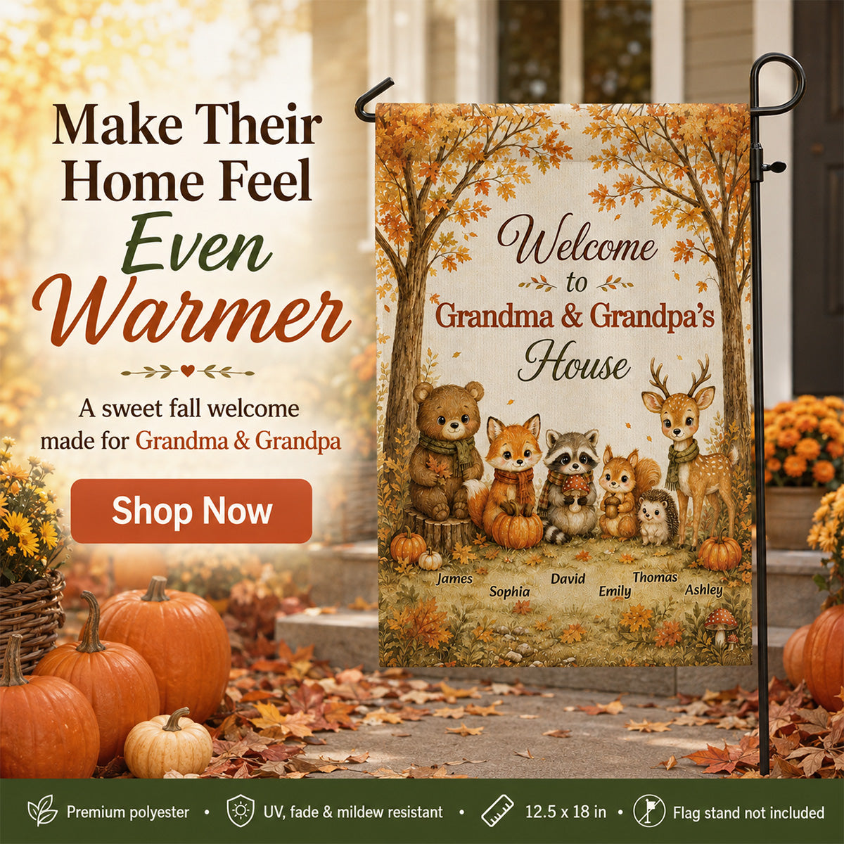 Welcome To Grandparents House Fall Season Cute Woodland Animals - Personalized Garden Flag