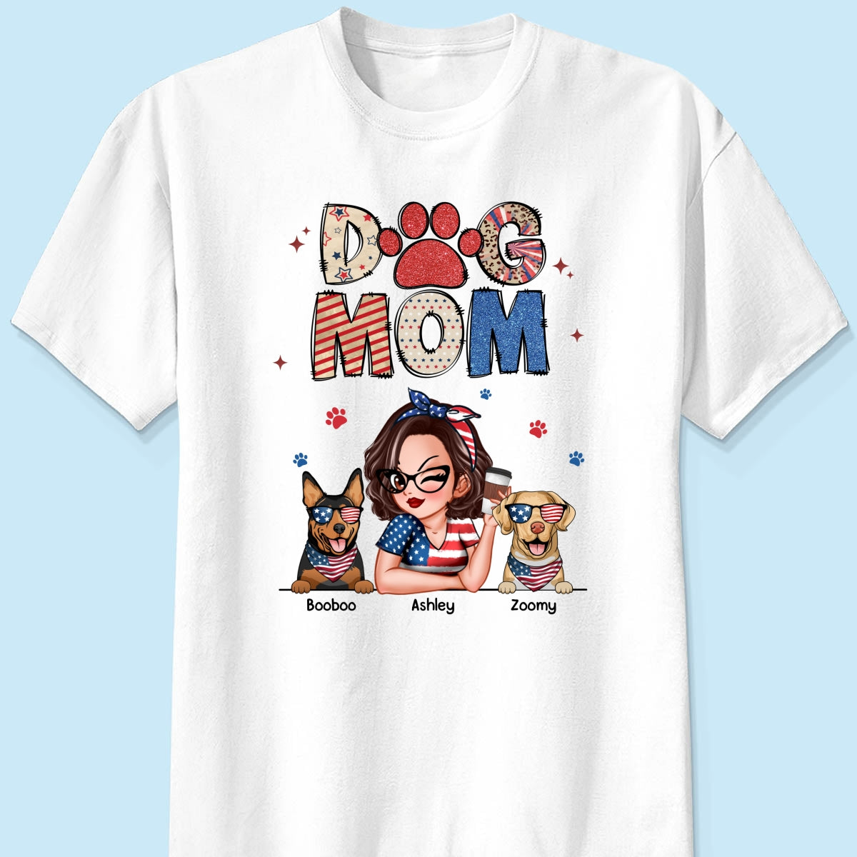 Dog Mom 4th of July America Sparkly Pattern Personalized Shirt, Independence Day