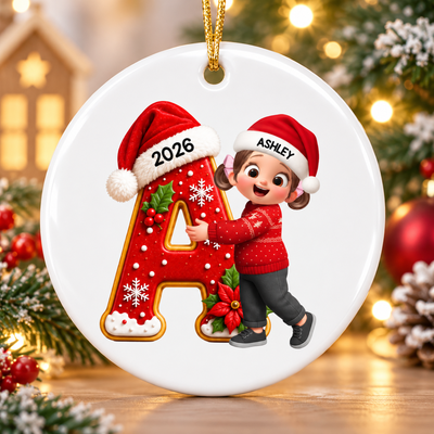 Joyful Christmas Letter Hug - Personalized Circle Ornament- Gift For Boys, Girls, Grandkids
