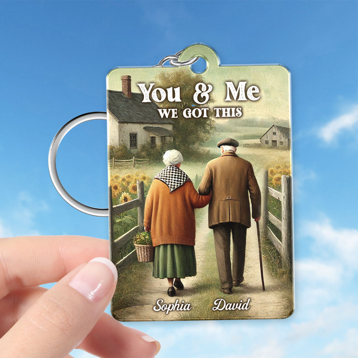 Old Couple Walking Growing Old Together Since Favorite Song Scannable QR Code Personalized Keychain, Heartfelt Gift For Couple, For Him, For Her, Husband, Wife