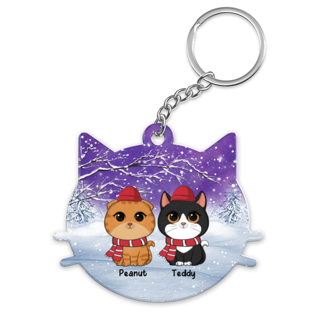 Cute Cats In Winter Snow Personalized Acrylic Keychain