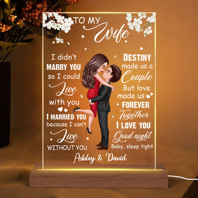 To My Wife Flower Hugging Couple Personalized Rectangle Acrylic LED Lamp Night Light