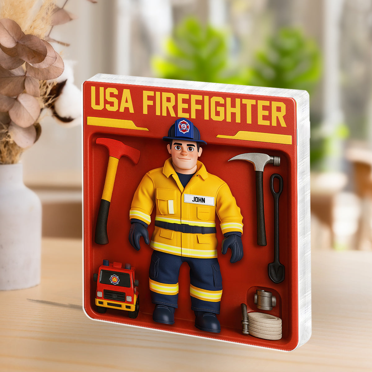 Personalized USA Firefighter Acrylic Plaque Decor, Custom Figure for Firefighters