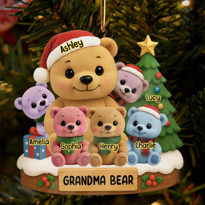 Grandma Bear Sitting with Grandkids Personalized Acrylic Ornament, Christmas Gift for Grandma
