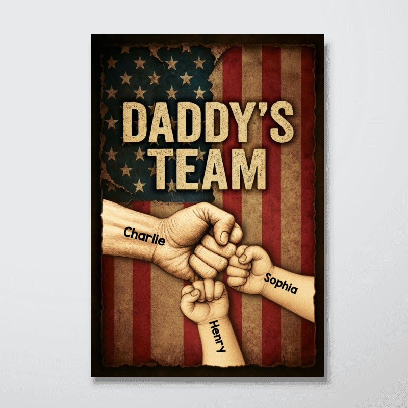 Daddy's Team Fist Bump Metal Plate Vintage Personalized Poster, Father's Day Gift for Dad