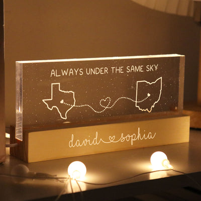 Long Distance Couple State Maps Personalized Acrylic Block LED Night Light, Gift For Him, For Her, Boyfriend, Girlfriend