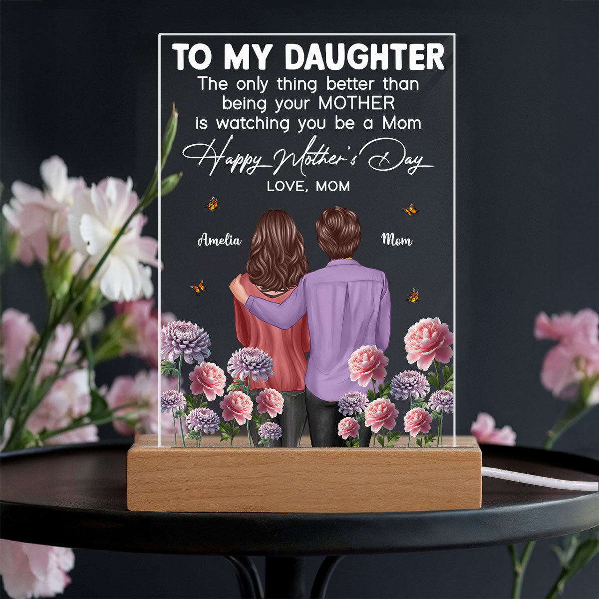 To My Daughter From Mom Happy Mother's Day Birth Flower Personalized Acrylic Plaque With LED Night Light, Gift For Daughter
