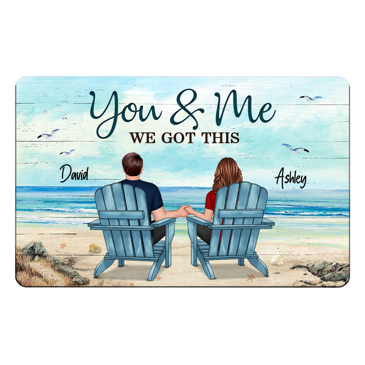 Couple Back View Sitting At Beach Wallet Insert Keepsake Personalized Metal Wallet Card