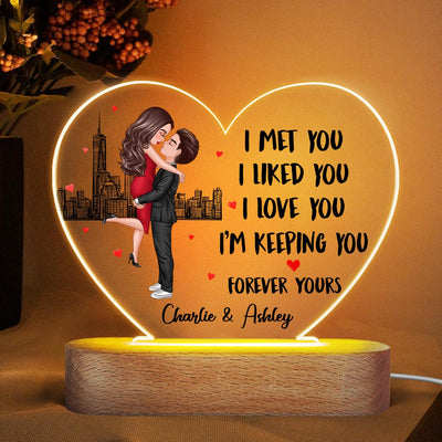 Doll Couple Hugging Kissing Found My Missing Piece Gift For Him For Her Personalized Acrylic Heart Plaque LED Lamp Night Light