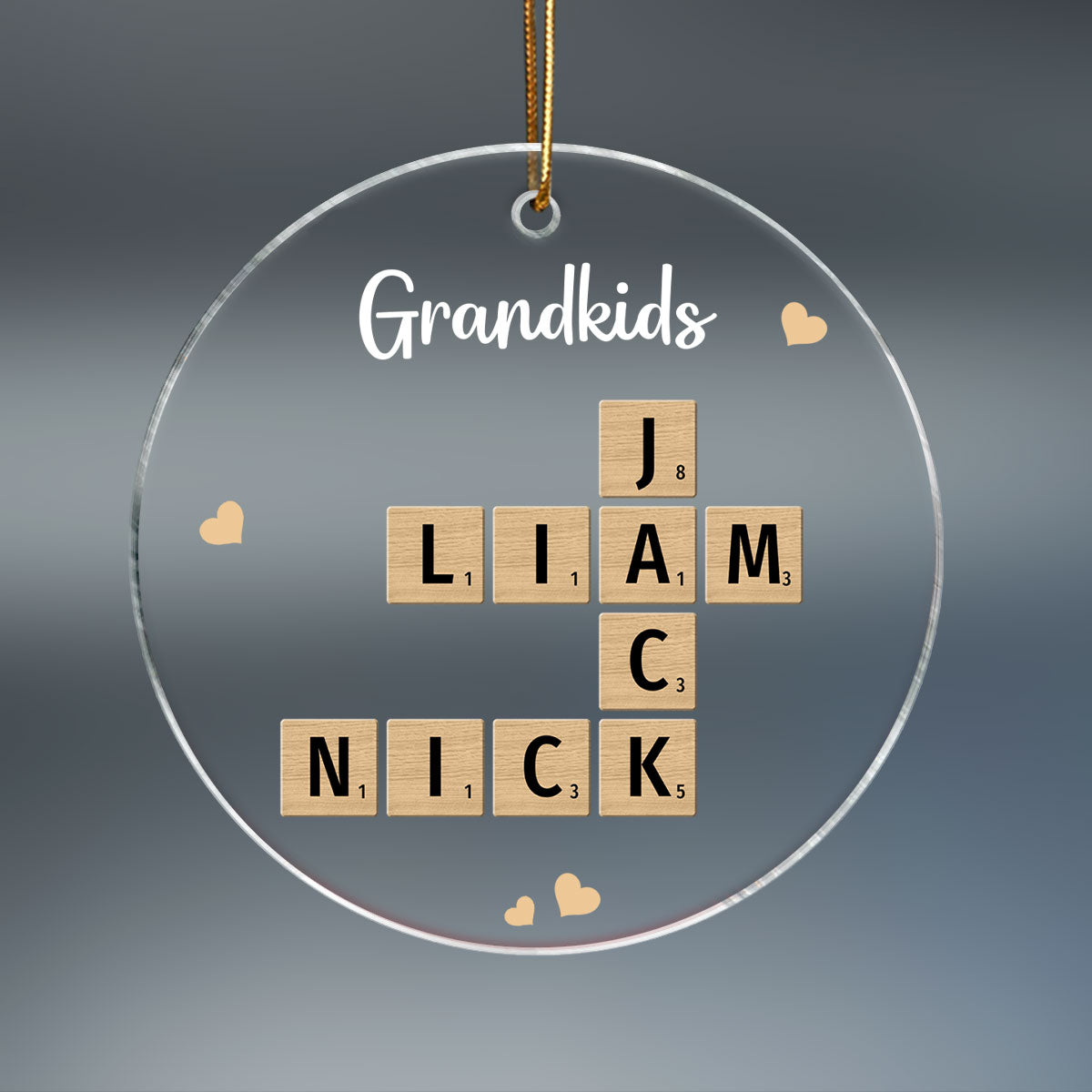 Grandkids Crossword Puzzle Art Personalized Acrylic Ornament, Christmas Gift For Grandma, Gift For Mom