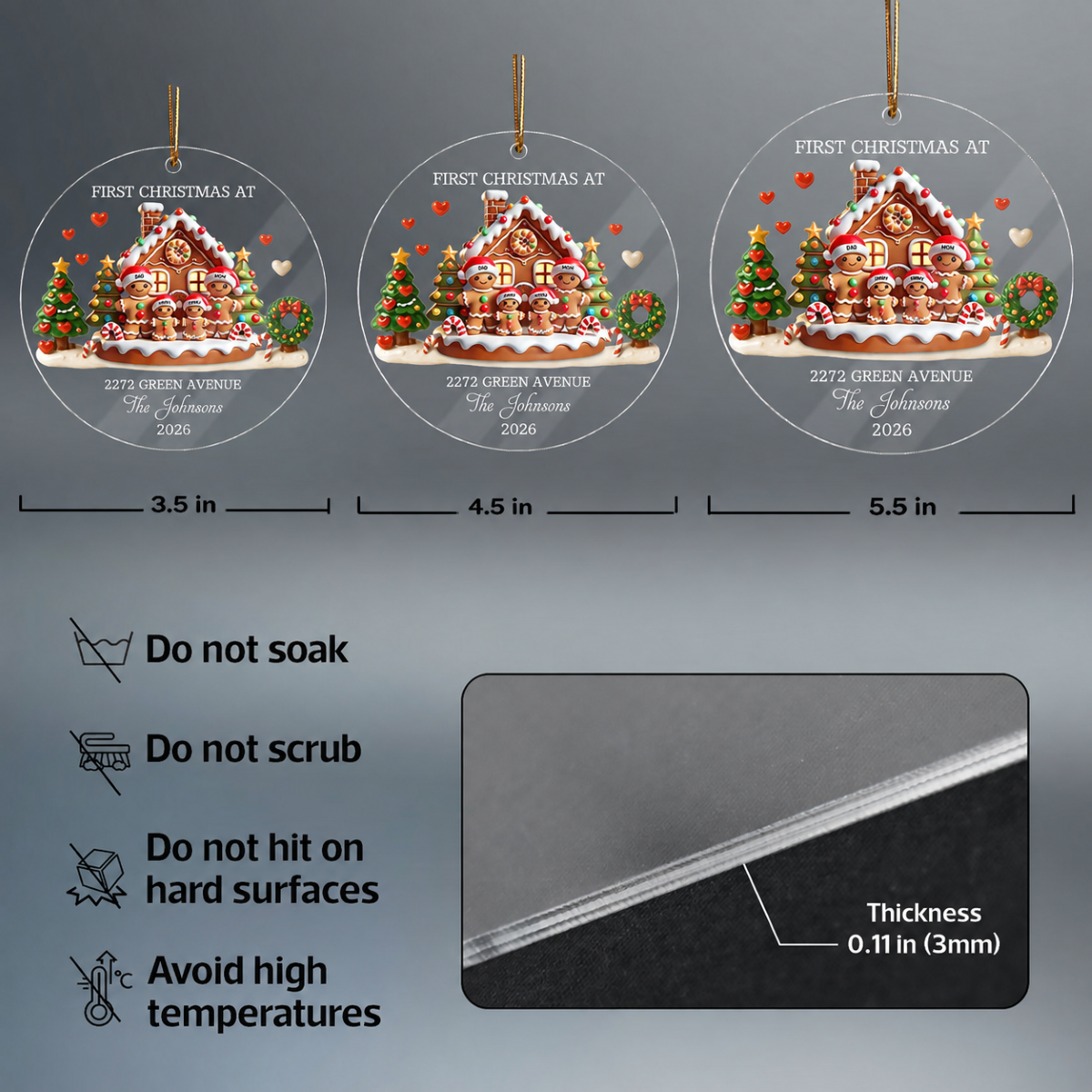 First Christmas New Home 3D Effect Gingerbread Family House - Personalized Acrylic Ornament