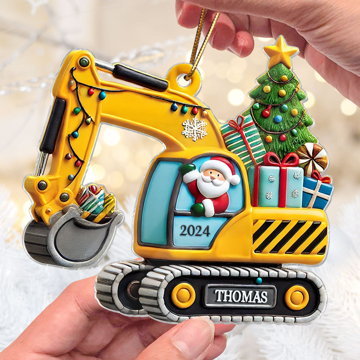 Personalized Christmas Excavator Construction Ornament | Gift For Boy, Son, Grandson