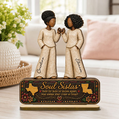 Long Distance Soul Sistas Pinky Promise 2D Flat - Personalized 2-Layered Wooden Plaque - Long Distance Friendship Keepsake