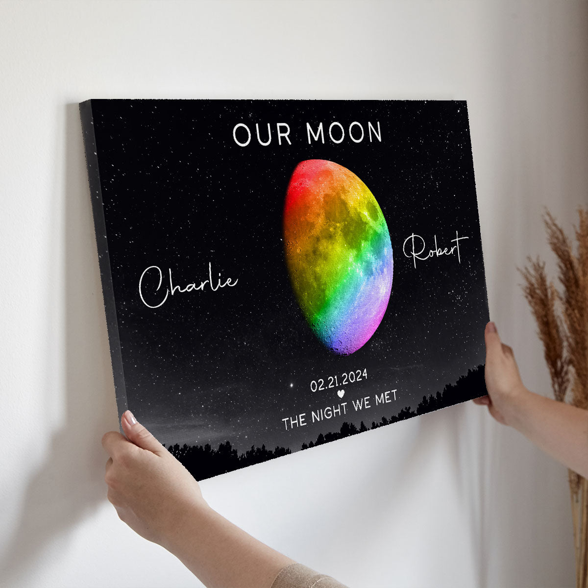 Our Moon LGBTQ Couple Gift Moon Phase Art Personalized Canvas, Pride Month Gift, Anniversary Gift