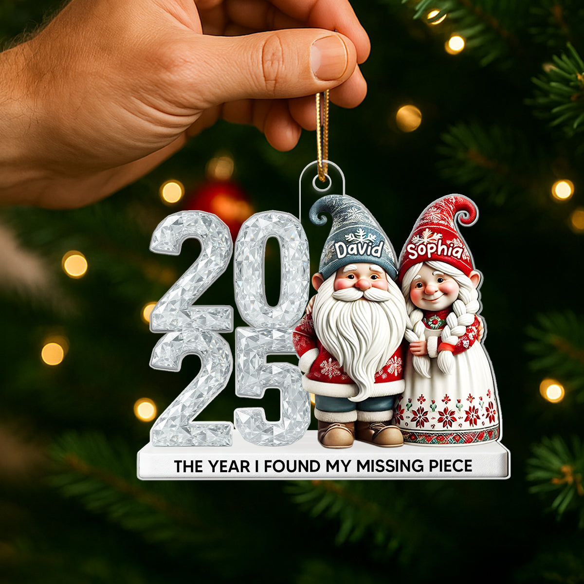 3D Shining Effect Gnome Couple - Personalized Acrylic Ornament - Unique Christmas Gift For Him, For Her, For Couple