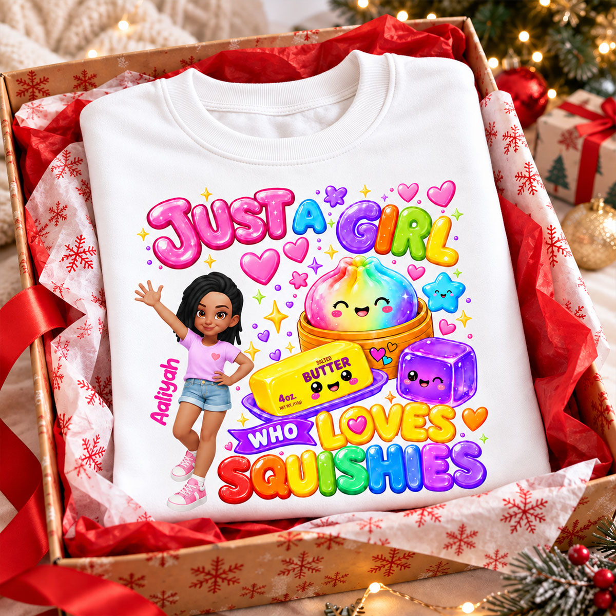 Just A Girl Who Loves Squishies - Personalized Shirt - Christmas Gift For Girl, Granddaughter, Daughter