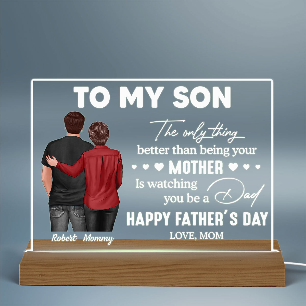 From Mom To Son Happy Father's Day Personalized Acrylic Warm LED Night Light, Heartfelt Gift For Son