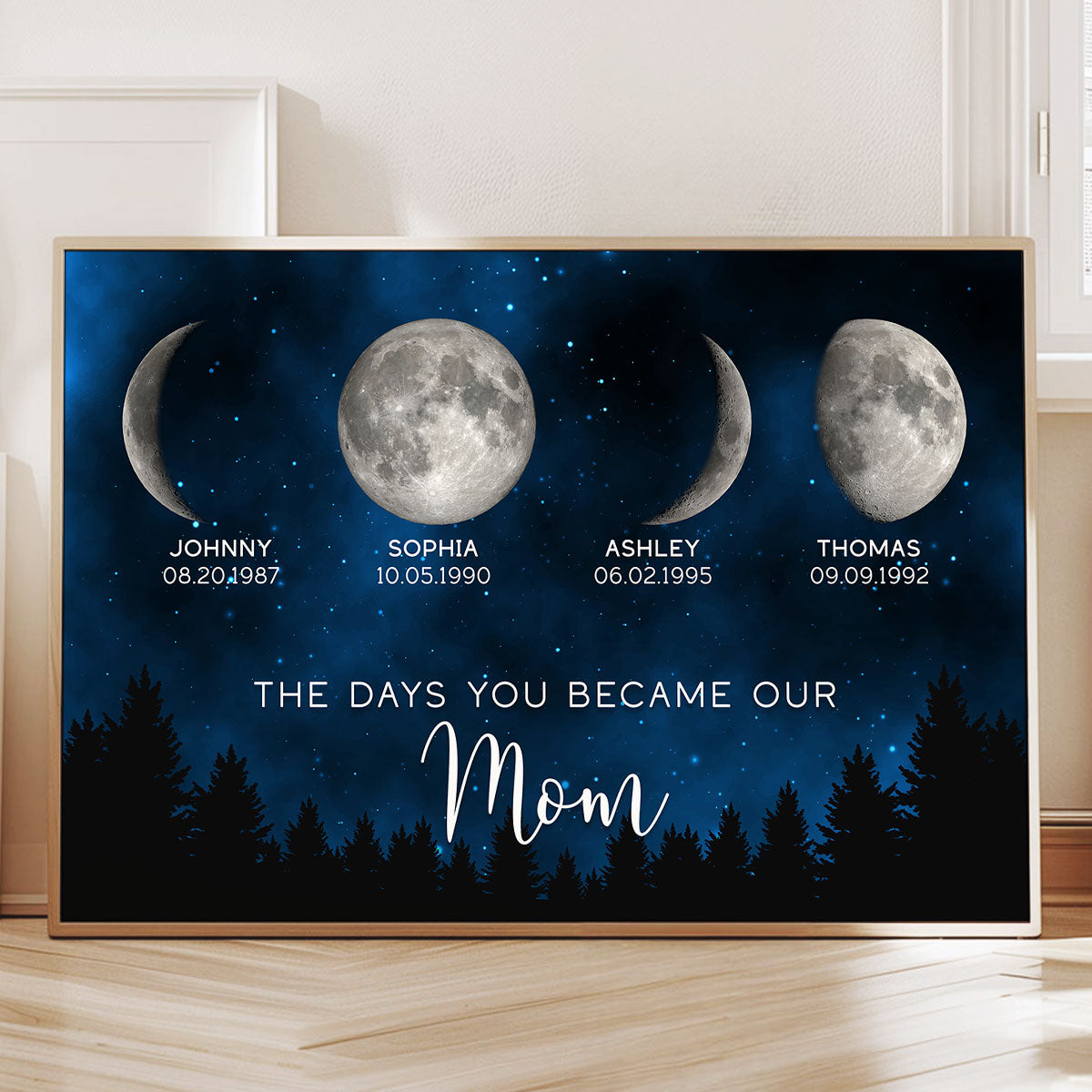 Galaxy Night The Days You Became Our Mom Birthday Moon Phase - Personalized Poster - Gift for Mom, Gift for Grandma, Gift for Wife