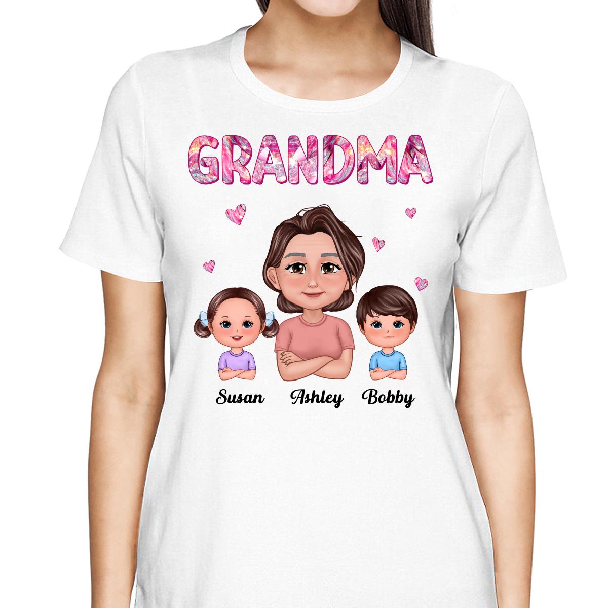 Pretty Doll Grandma Grandkids Marble Pattern Personalized Shirt