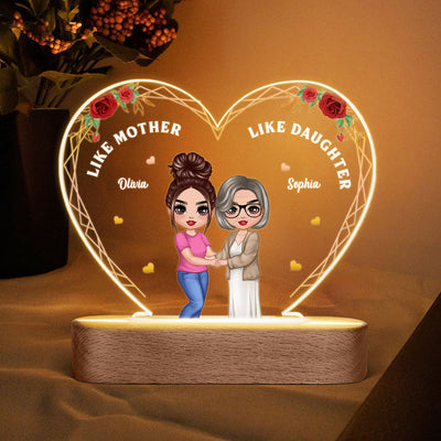 Roses Doll Mother Daughter Hugging Like Mother Like Daughter Personalized Heart Acrylic Plaque LED Night Light