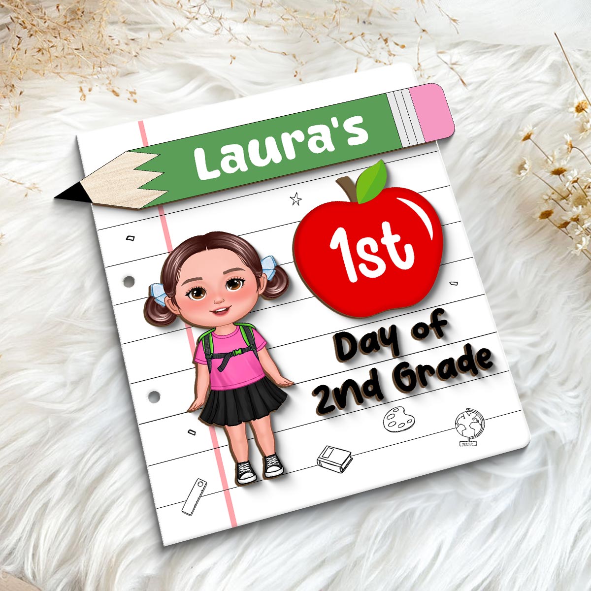 Back To School Sign Cute Doll Kid Personalized 2-Layer Wooden Plaque