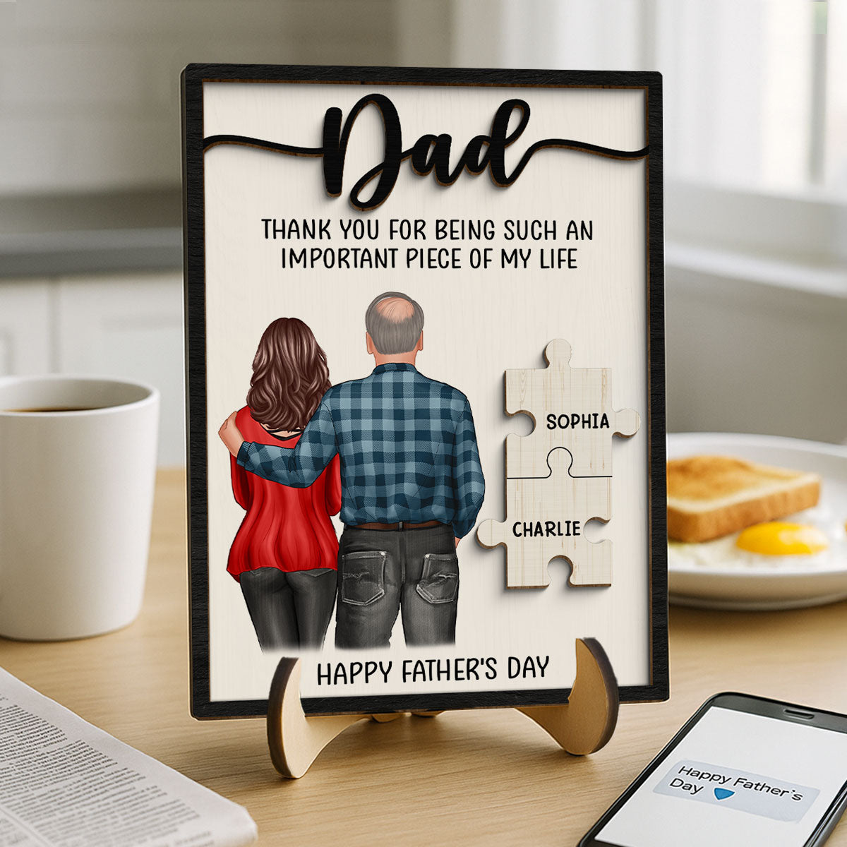DAD Thank You For Being Important Piece Of My Life Personalized 2-Layer Wooden Plaque