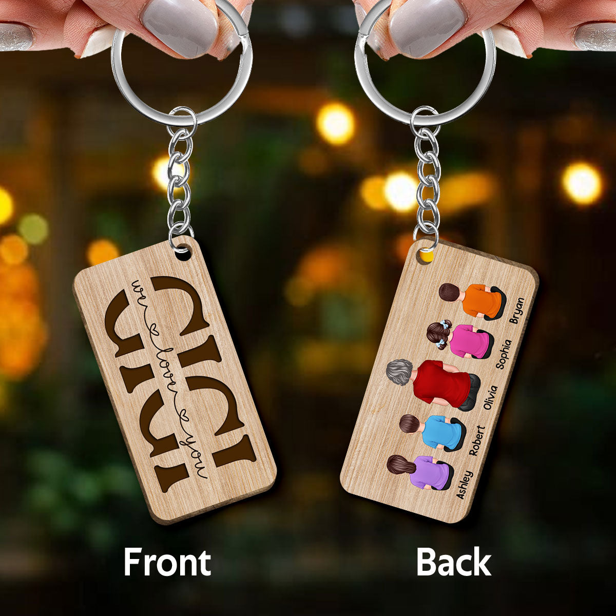 Best Gigi Ever Back View Woman Kids Dog Cat Personalized Wooden Keychain