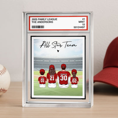 Baseball Family All Star Team Trading Card Style Personalized Acrylic Block Plaque