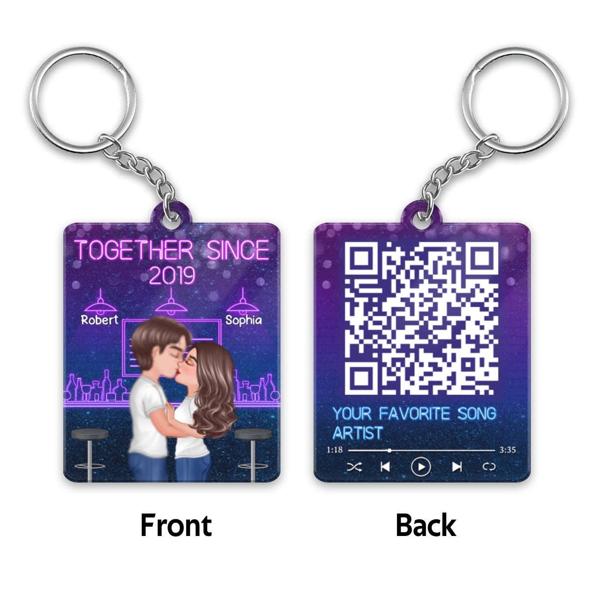 Doll Couple Kissing At Bar Favorite Song QR Code Personalized Acrylic Keychain