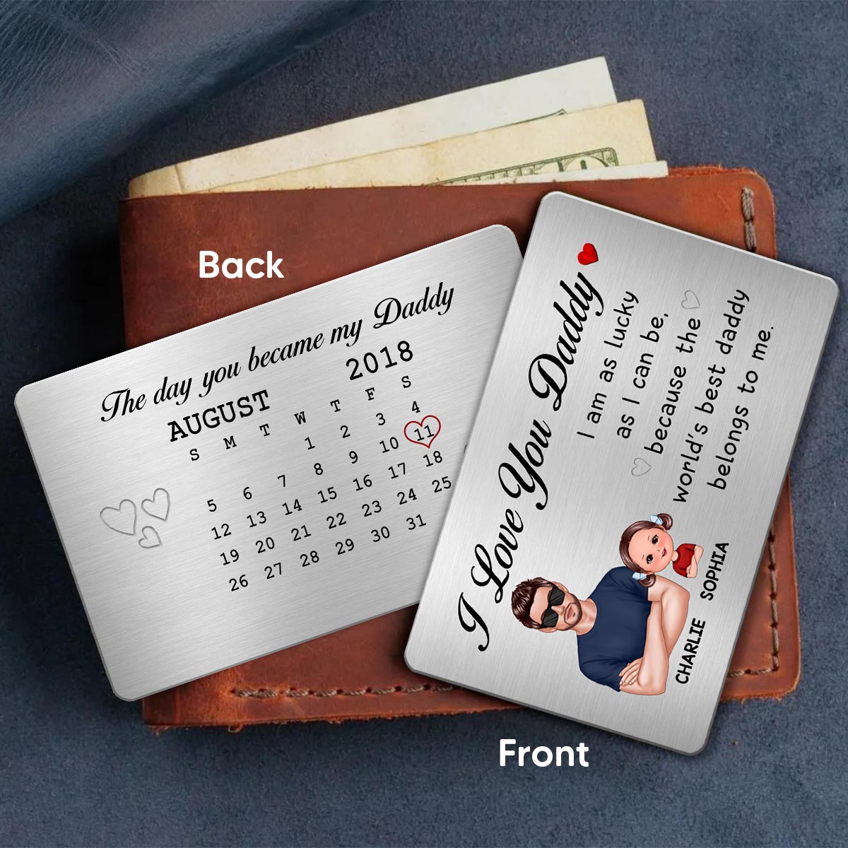 The Day You Became My Daddy Calendar Personalized Wallet Insert Metal Wallet Card