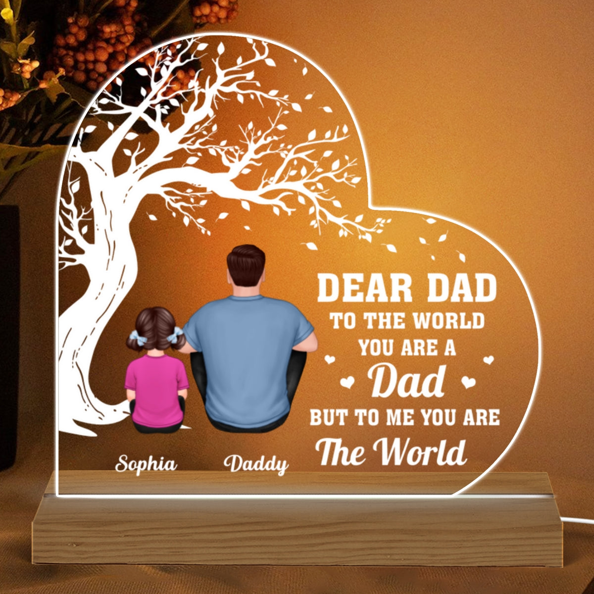 Dear Dad Sitting Dad And Kids Under Tree Personalized Warm Custom Shape LED Night Light