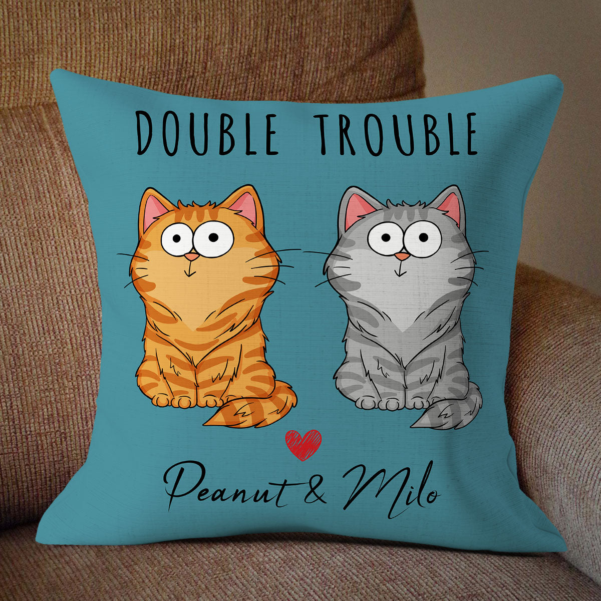 Double Trouble Funny Cat Expressions Personalized Pillow (Insert Included)