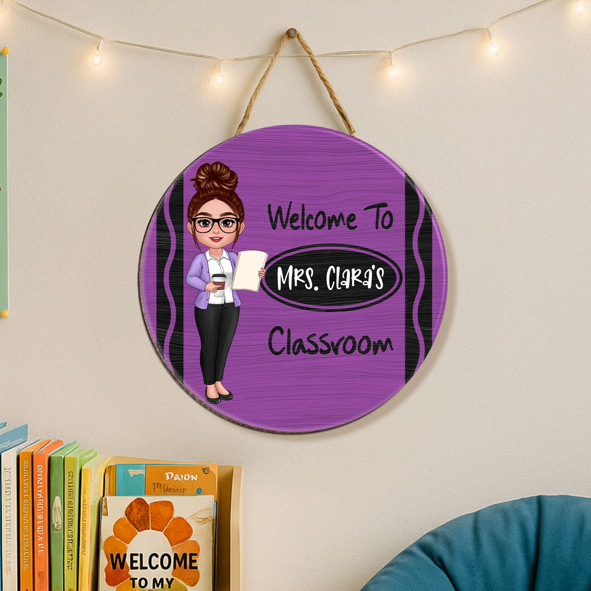 Teacher Crayon Pattern Welcome To Classroom Personalized Wood Sign