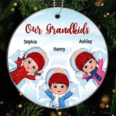 Happy Doll Kids Laying On Snow Christmas Gift Personalized Acrylic Ornament