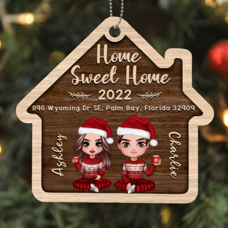 Doll Couple Housewarming Gift Personalized House Shaped Wooden Ornament