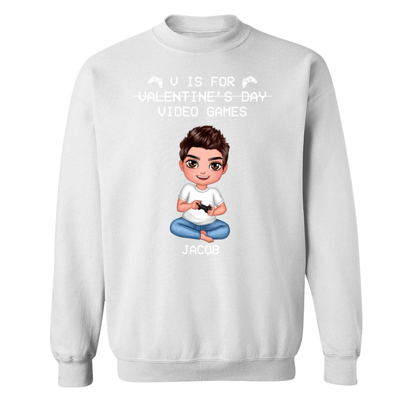 V Is For Video Games Doll Boy Man Valentine‘s Day Personalized Shirt