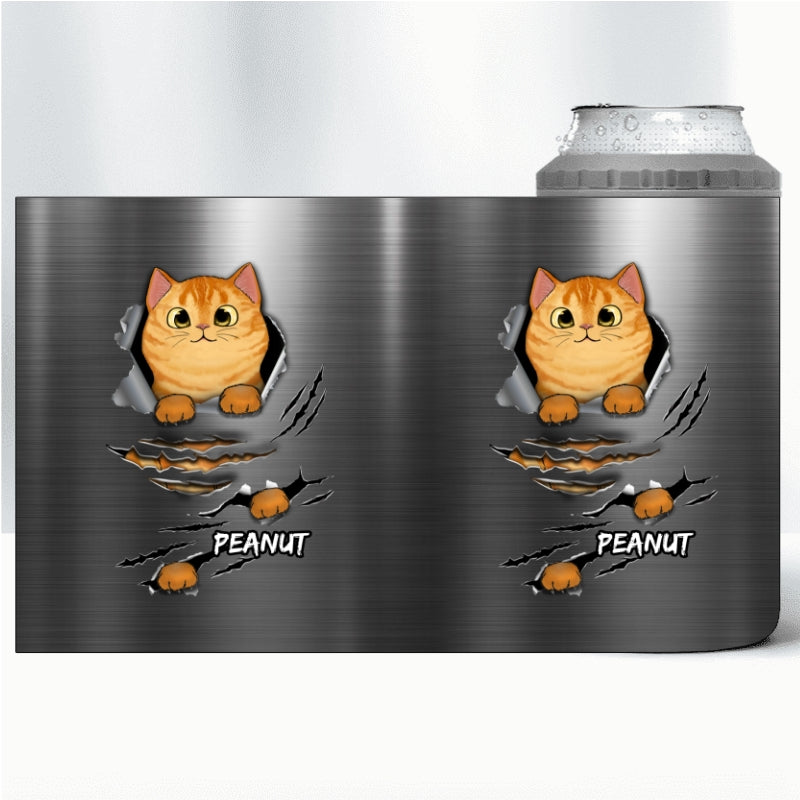Cats Metal Scratch Tumbler Personalized 4 In 1 Can Cooler - Fits Most 12oz Cans - Christmas Gift For Cat Mom Cat Dad