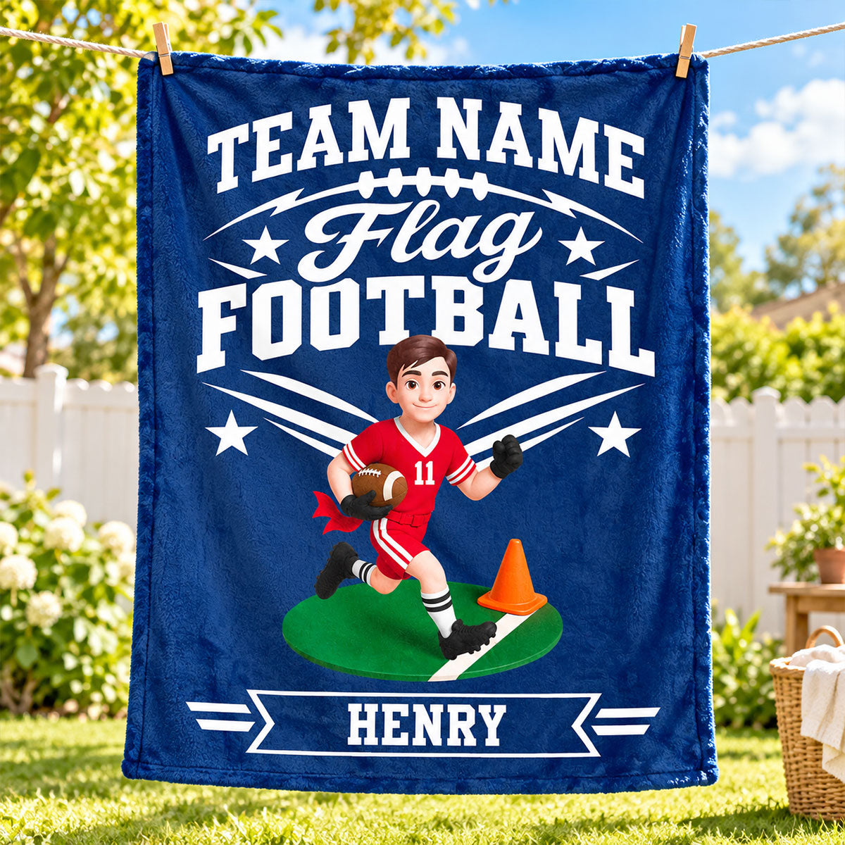 Flag Football Player Custom Name And Team Name - Personalized Fleece Blanket - Christmas Gift For Flag Football Players, Grandson, Son, Granddaughter, Daughter