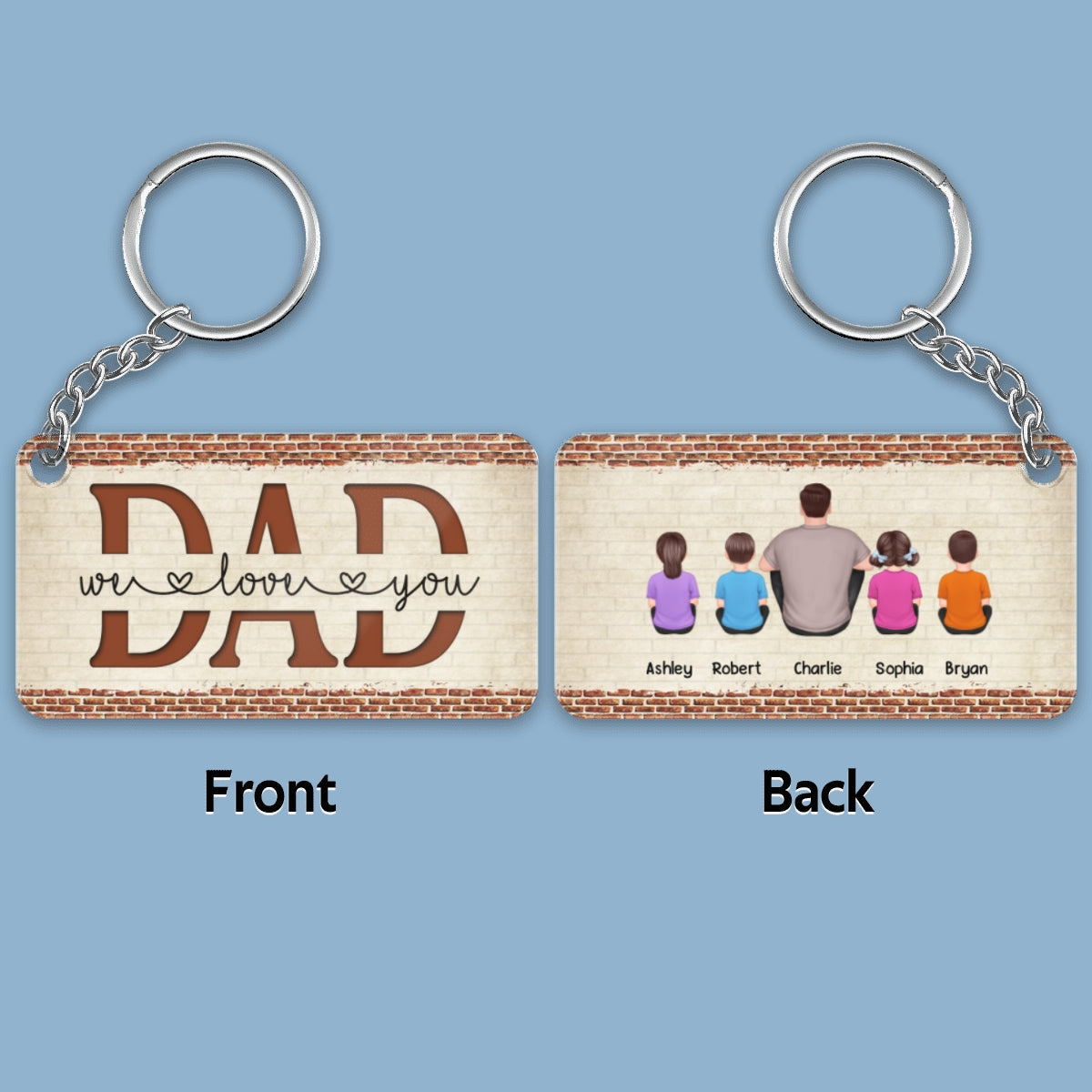 Best Dad Ever Brick Back View Man Sitting With Kids Dog Cat Personalized Acrylic Keychain