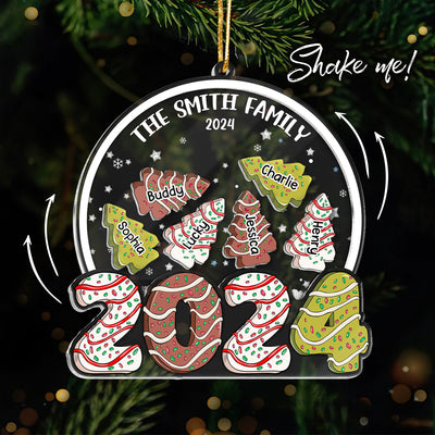 Family Christmas Tree Cake 2024 Personalized Shaker Ornament, Christmas Gift